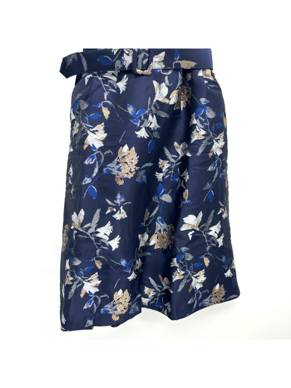 1901 Nordstrom Navy Floral Metallic Jacquard Belted Midi Dress Womens 16 NEW - Picture 5 of 16